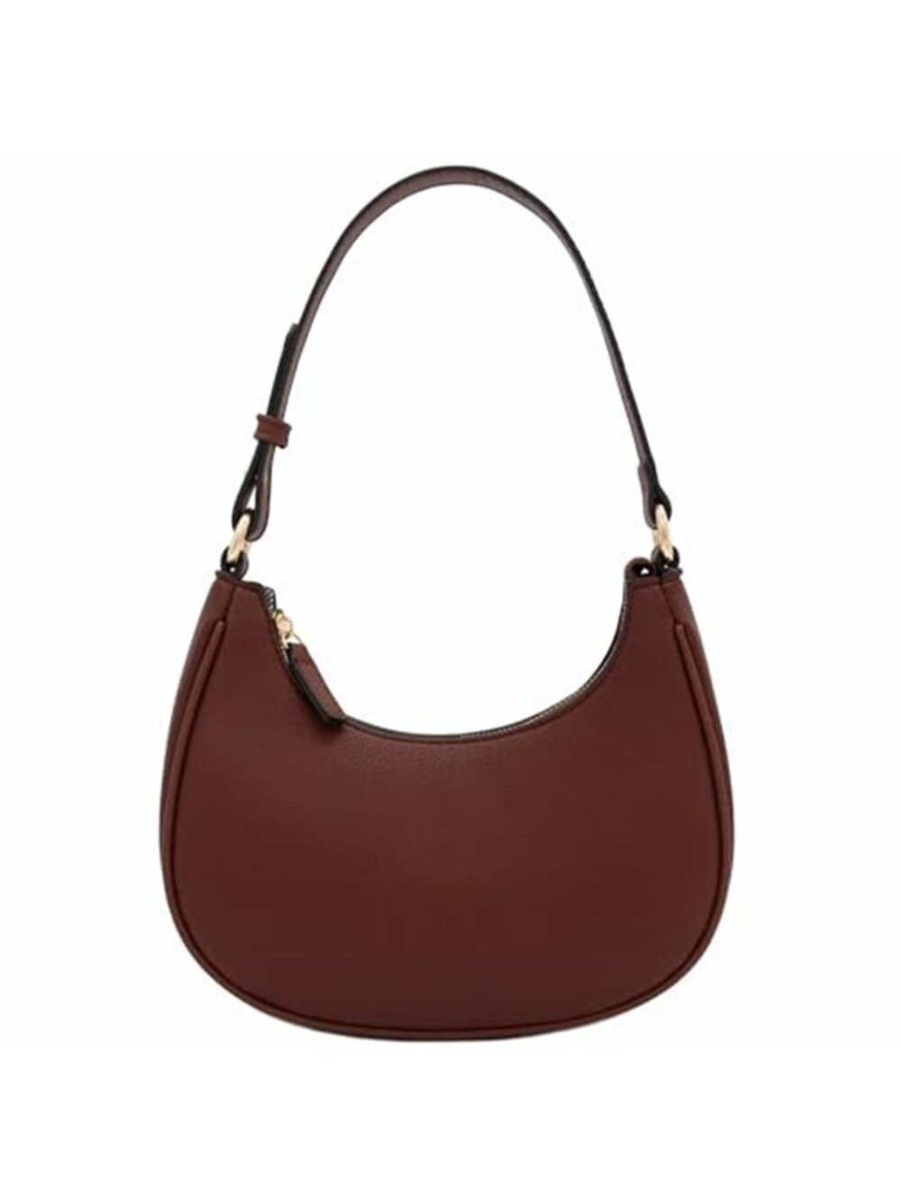Womens Small Shoulder Bag PU Leather Zipper Purse Gold Hardware Adjustable Strap